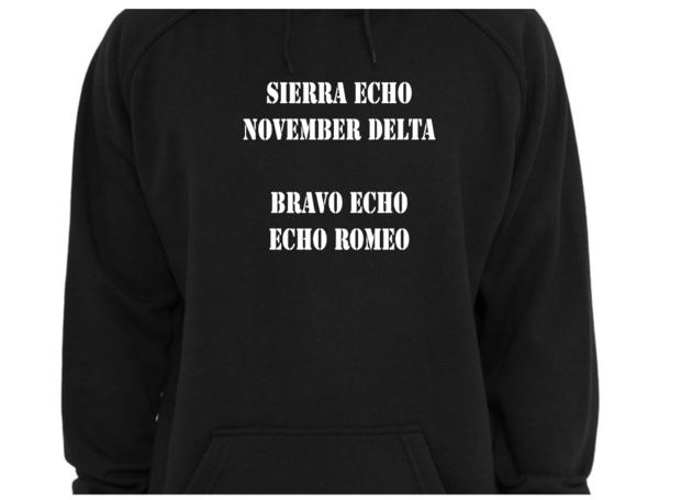 T-shirt/Hoodie - Sierra Echo November Delta    Bravo Echo Echo Romeo