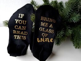 LIMITED EDITION Sokken - If you can read this | Bring me a glass of wine - GOUD LIMITED EDITION Sokken - If you can read this | Bring me a glass of wine - GOUD