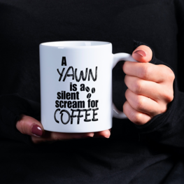 Beker/Mok - A yawn is a silent scream for coffee Beker/Mok - A yawn is a silent scream for coffee